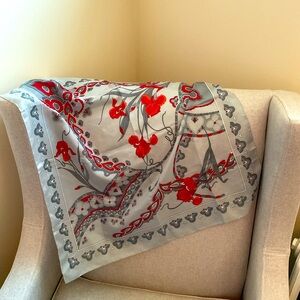 SEMI SHEER GRAY & RED FLORAL PATTERN SCARF